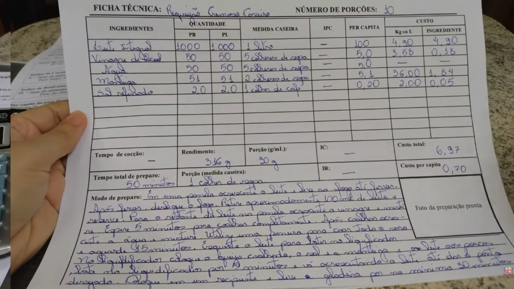 Ficha técnica completa do requejião cremoso