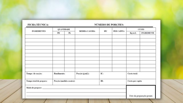 Componentes da Ficha Técnica de Preparo