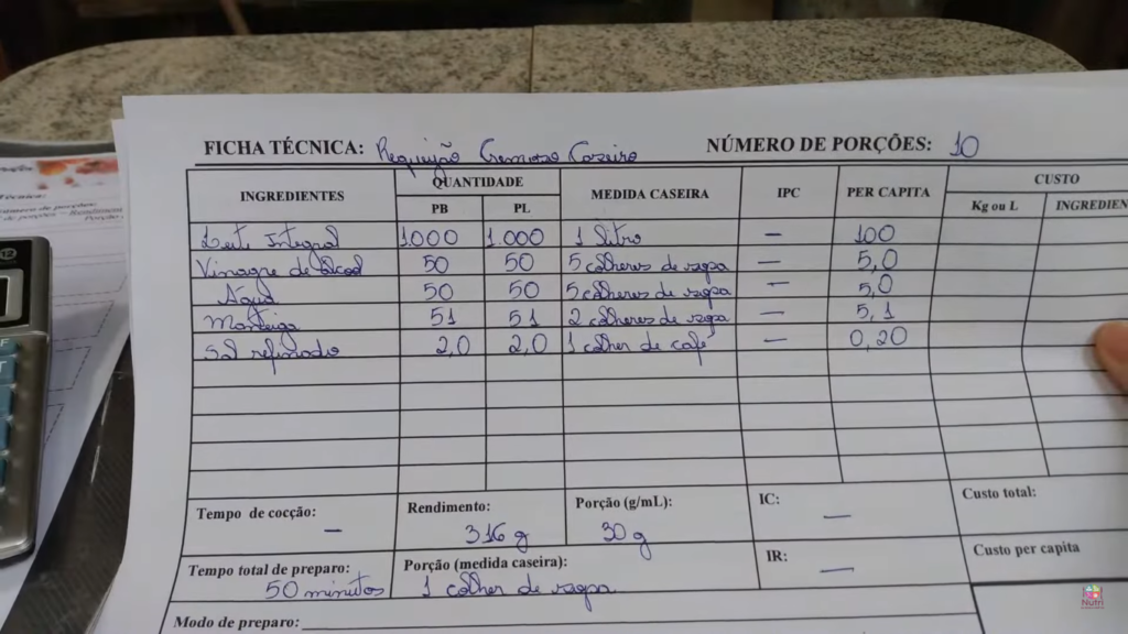 Calculo do per capita do requeijão cremoso