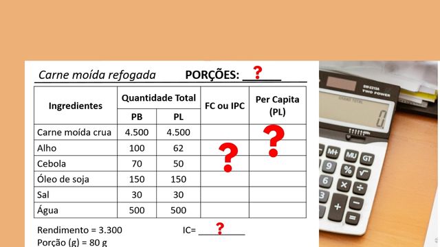 Como calcular o nº de porções e outros indicadores de uma receita