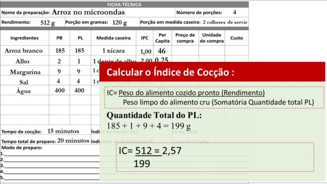 Cálculo do indice de cocção arroz