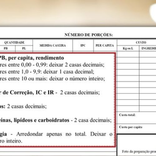 Regras de arredondamento para Técnica Dietética e Ficha Técnica